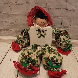 Vintage festive Christmas Doll with Red and Green Accents